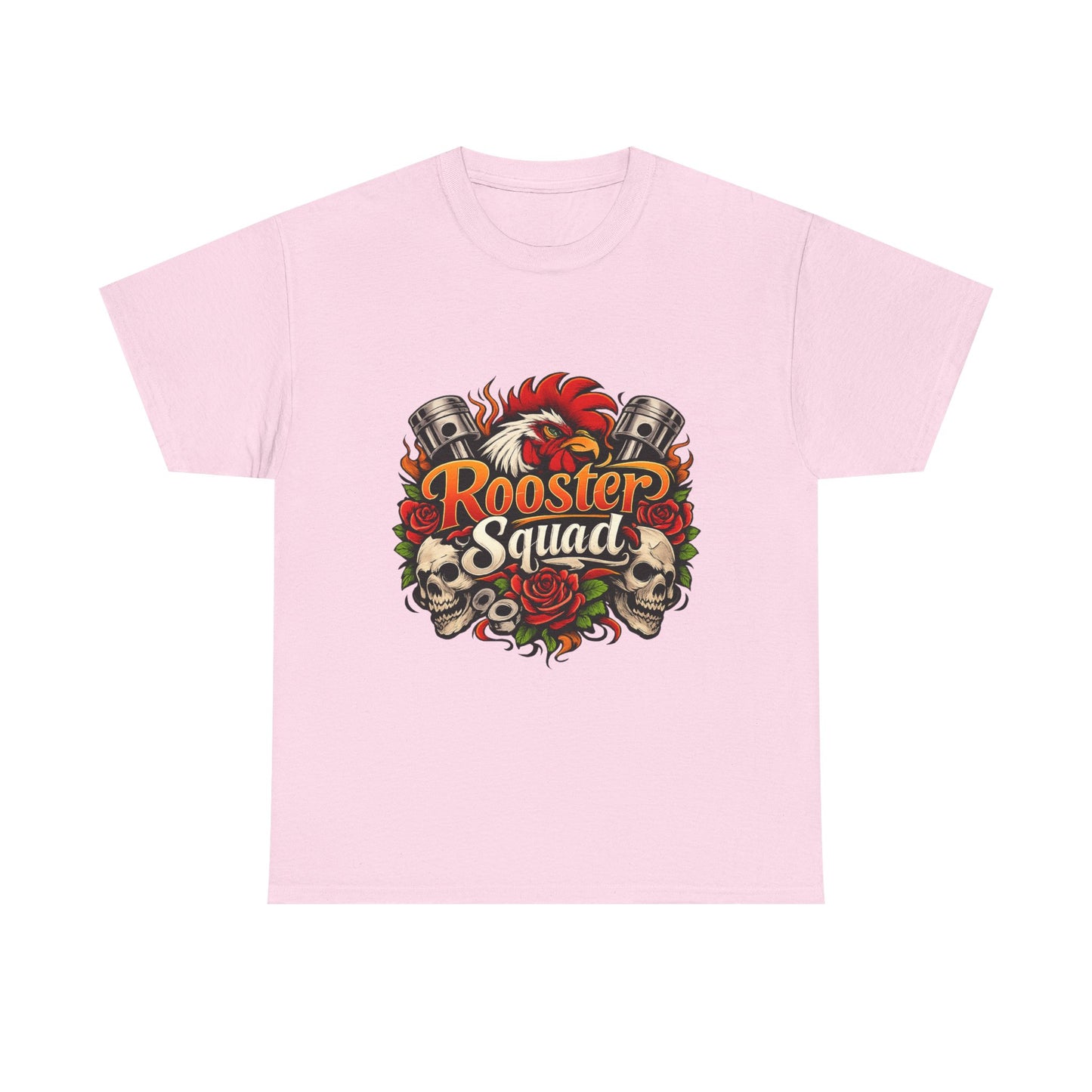 Rooster Squad Graphic Tee — Retro Skull & Pistons Vintage Motorcycle Shirt