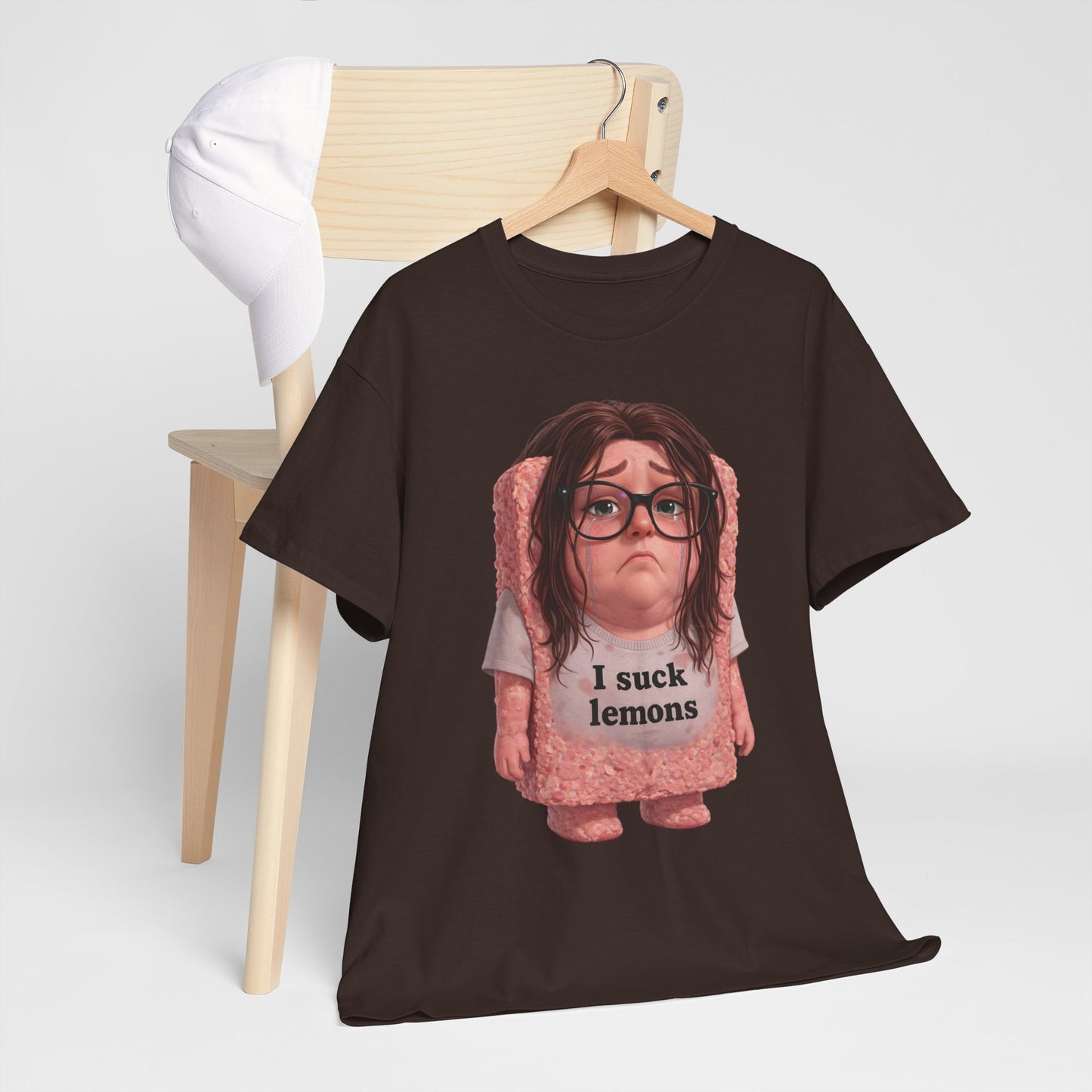 Graphic Tee — Cute Sad SPAM  Character with 'I suck lemons' Slogan