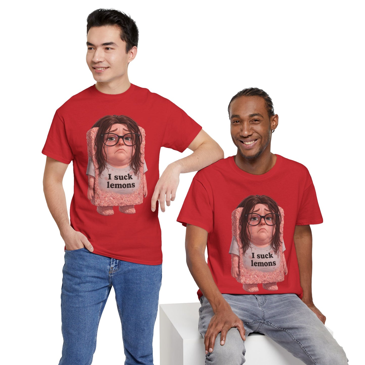 Graphic Tee — Cute Sad SPAM  Character with 'I suck lemons' Slogan