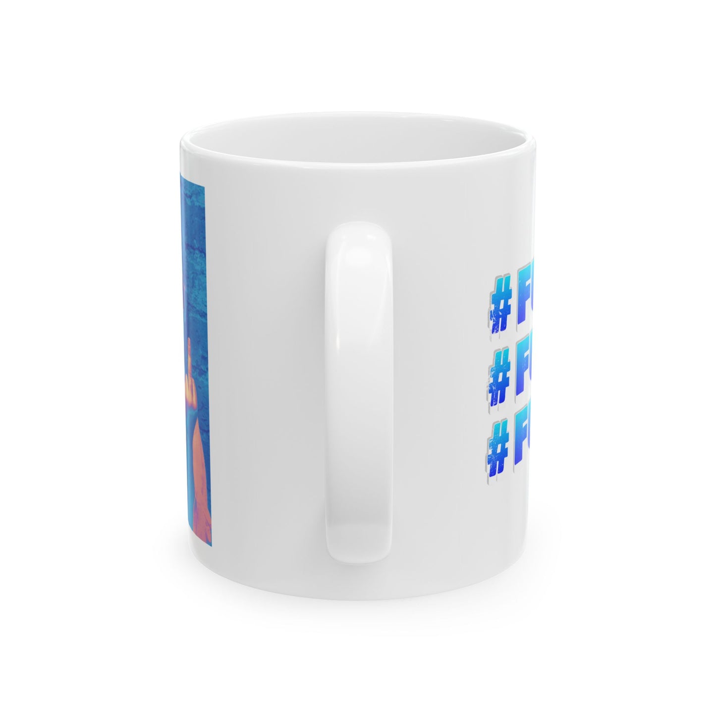 Ceramic Mug — Bright Middle Finger Girl with “#FUBJ”