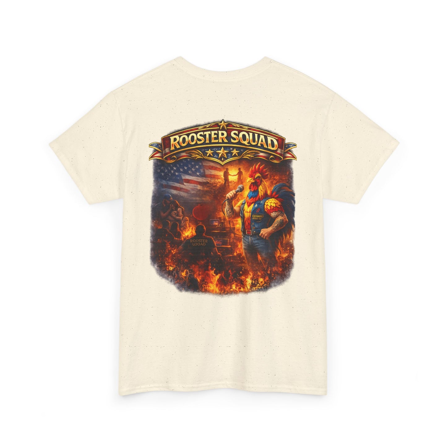 Rooster Squad Graphic Tee — Vintage Firefighter-Style Back Print