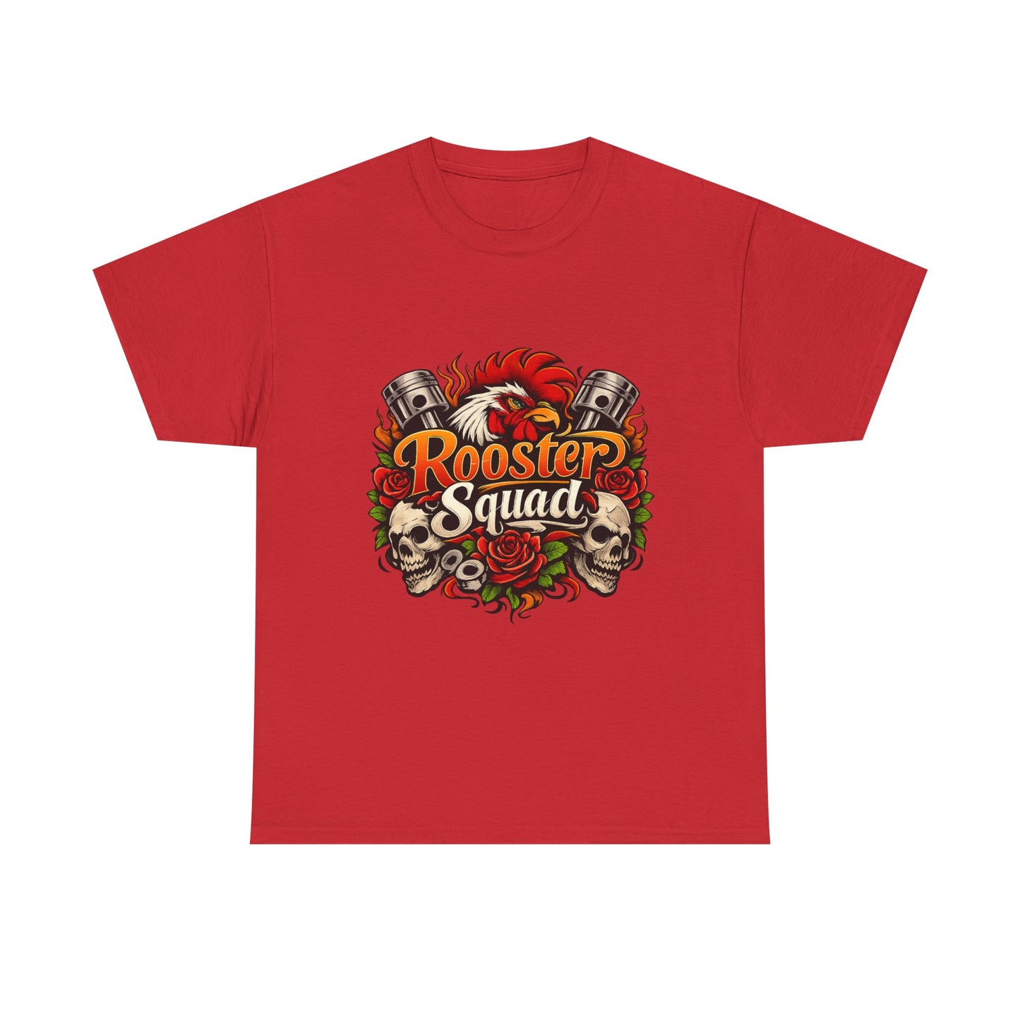 Rooster Squad Graphic Tee — Retro Skull & Pistons Vintage Motorcycle Shirt