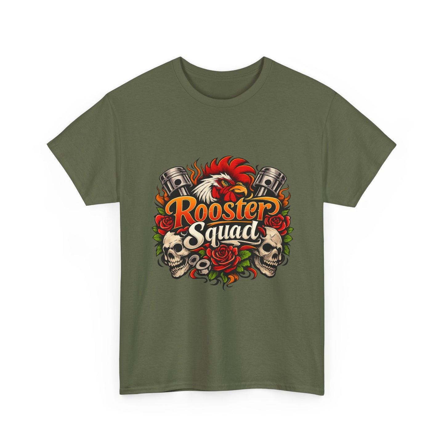 Rooster Squad Graphic Tee — Retro Skull & Pistons Vintage Motorcycle Shirt