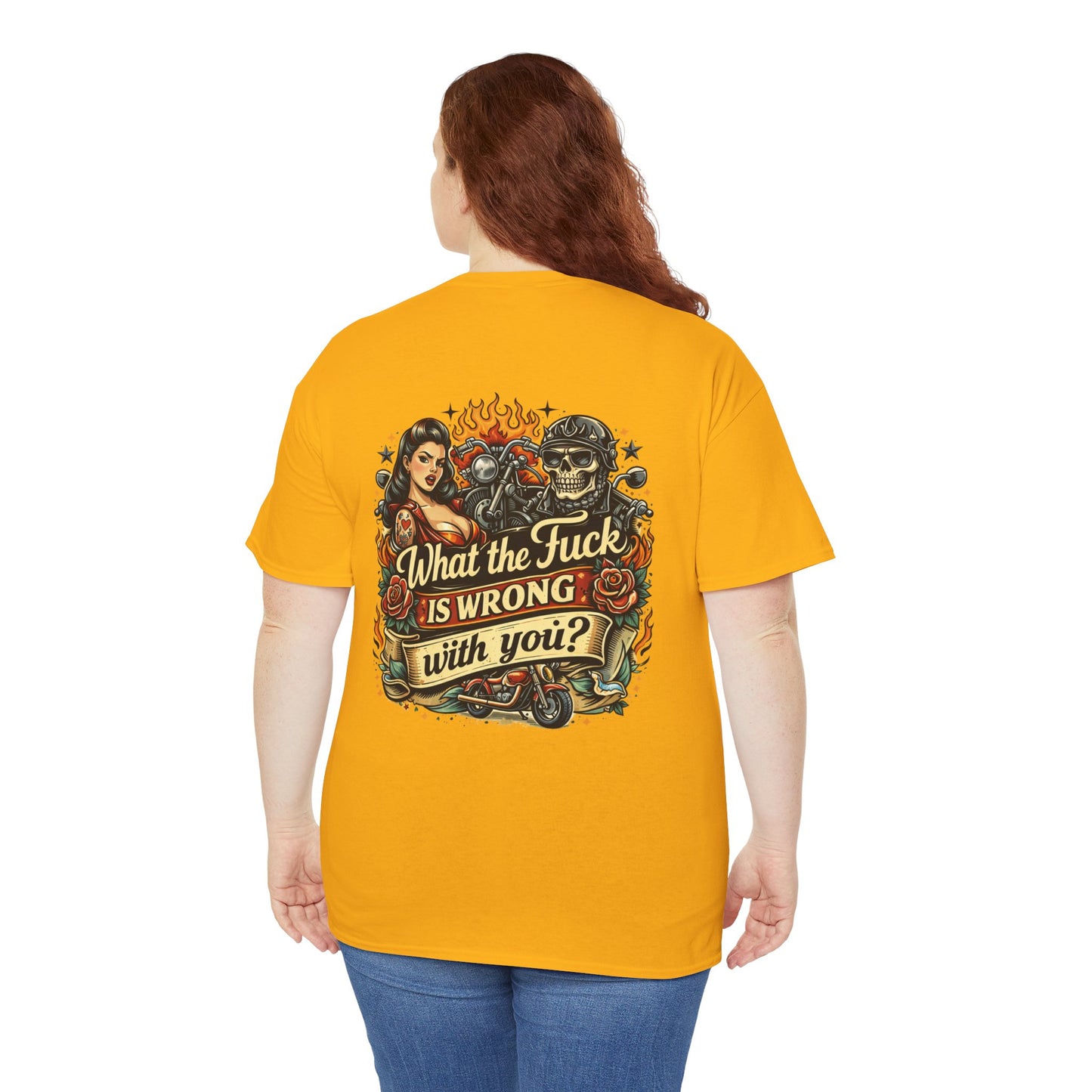 What the F**k Is Wrong With You? Graphic Tee — Retro Tattoo Skull & Pinup T-Shirt