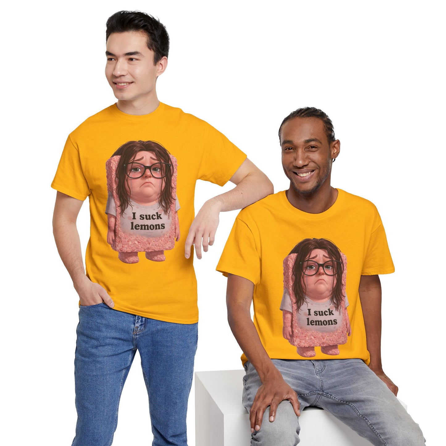 Graphic Tee — Cute Sad SPAM  Character with 'I suck lemons' Slogan