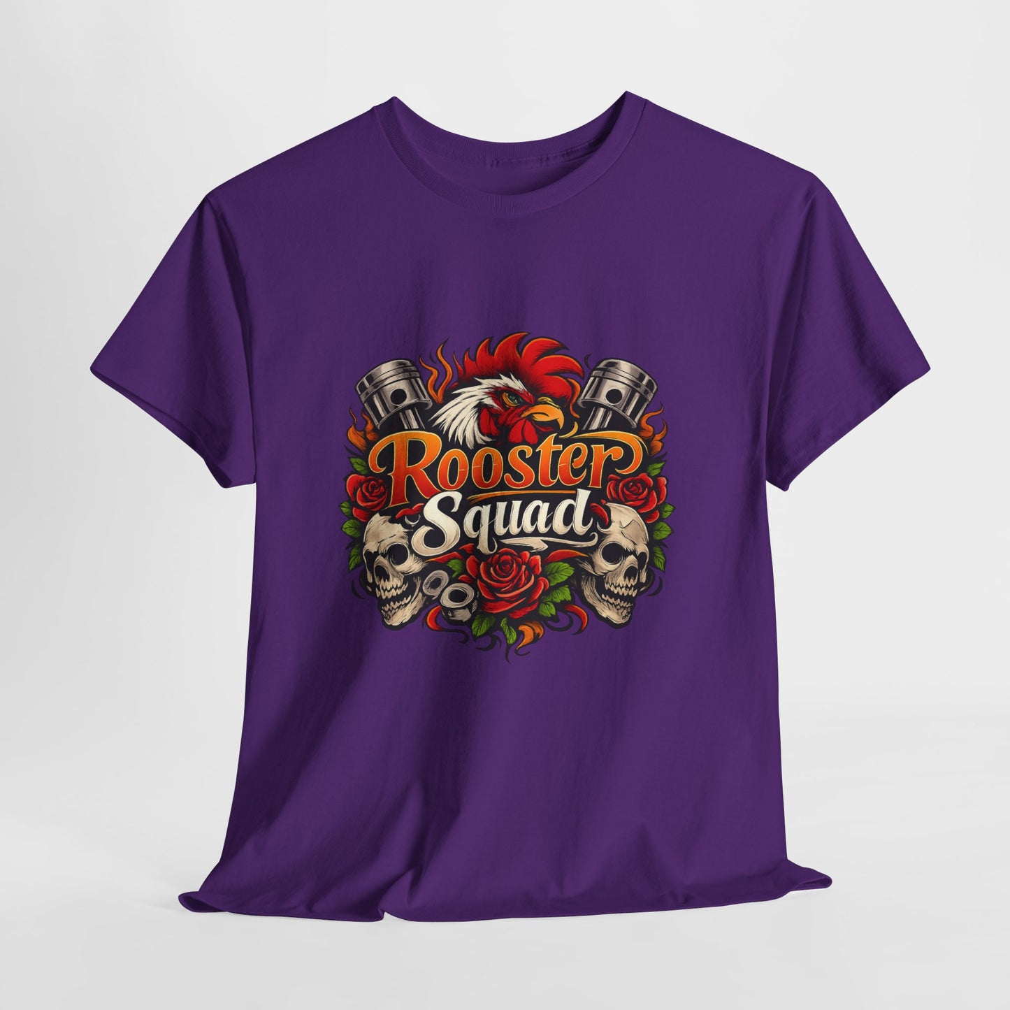 Rooster Squad Graphic Tee — Retro Skull & Pistons Vintage Motorcycle Shirt