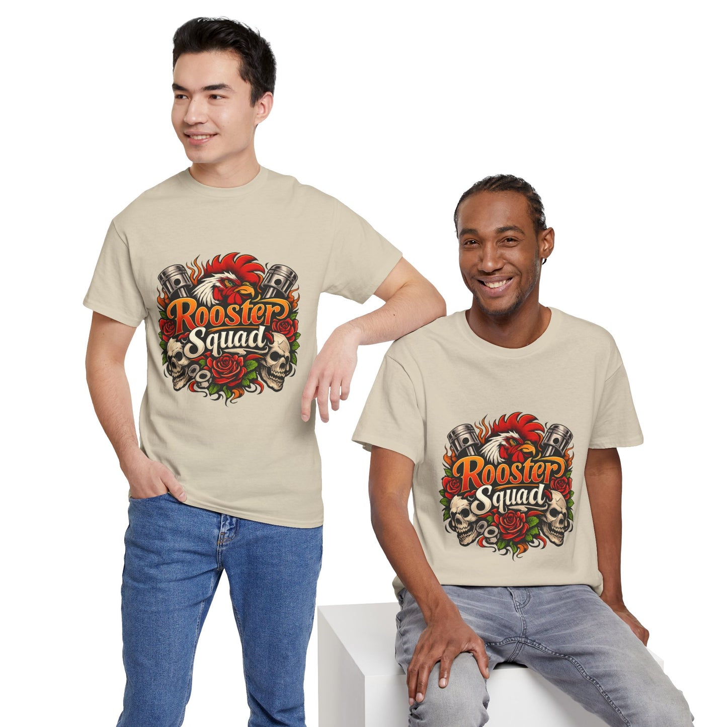 Rooster Squad Graphic Tee — Retro Skull & Pistons Vintage Motorcycle Shirt