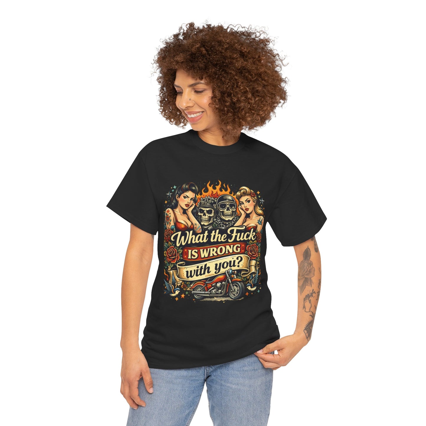 Vintage Skull & Pinup Tattoo Design __What the F*ck Is Wrong With You? Graphic Tee —