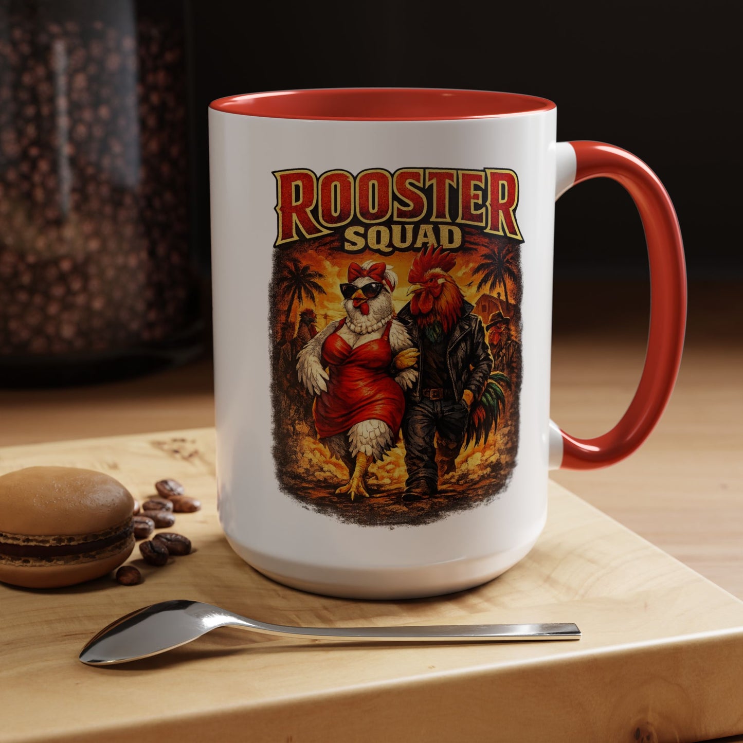 BIG ROOSTER ENERGY: Rooster Squad Coffee Mug – Retro Tropical Rooster Couple Accent Mug (11/15oz)