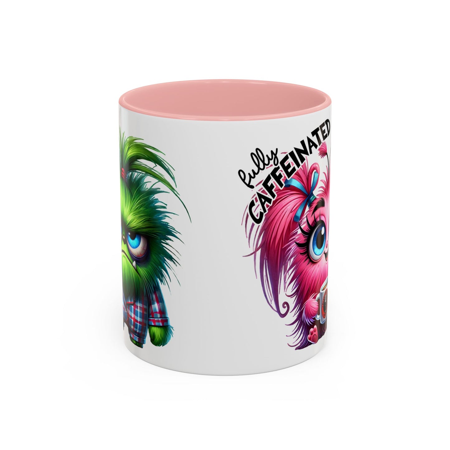 Accent Coffee Mug — "Scary Before Coffee, Extra Sparkly Cute After Coffee" Cute Girl Monster Coffee Mug (Girlfriend Gift)