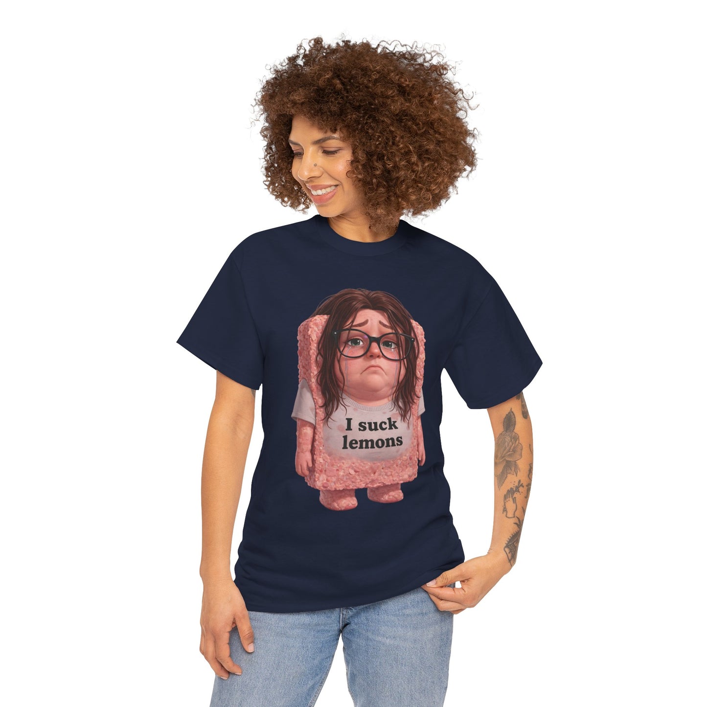 Graphic Tee — Cute Sad SPAM  Character with 'I suck lemons' Slogan