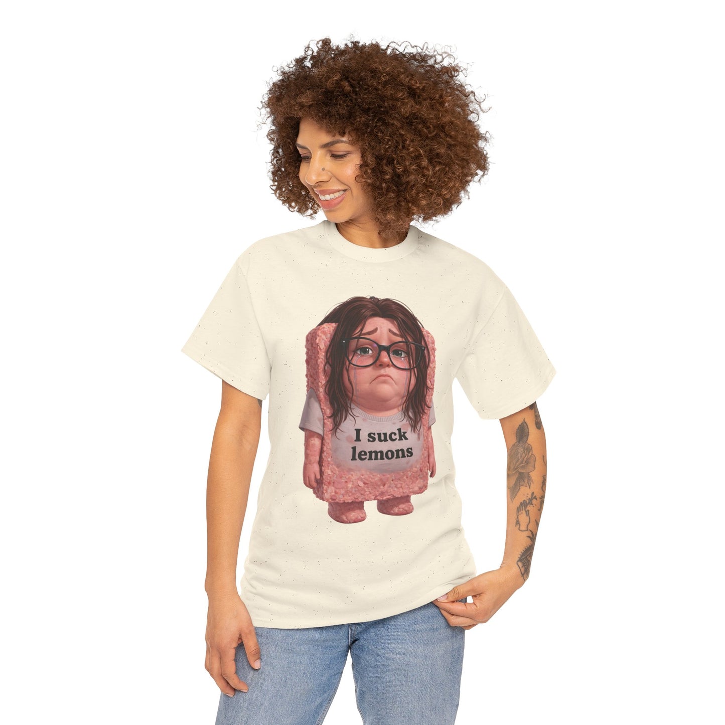 Graphic Tee — Cute Sad SPAM  Character with 'I suck lemons' Slogan