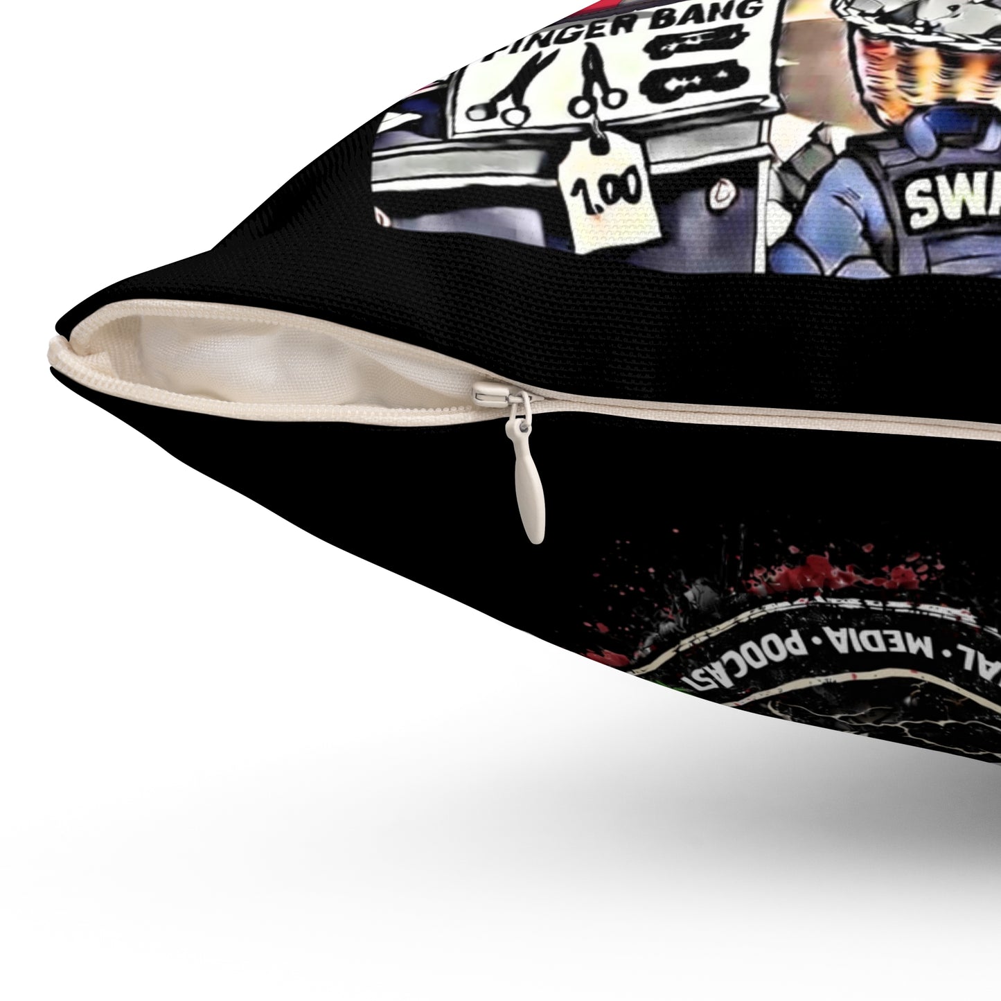 Funny Graphic Throw Pillow — "The Exceptionally Average Yard Sale" & Bold Red ET Logo