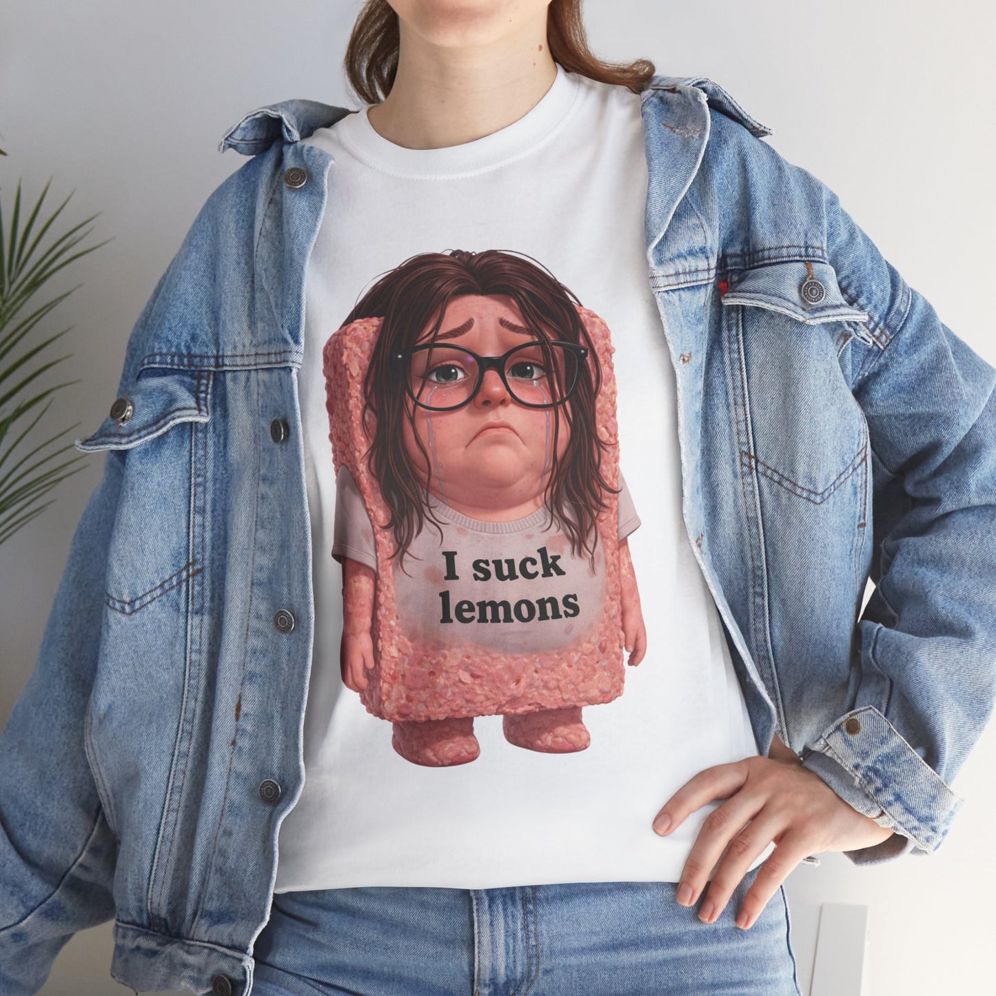 Graphic Tee — Cute Sad SPAM  Character with 'I suck lemons' Slogan
