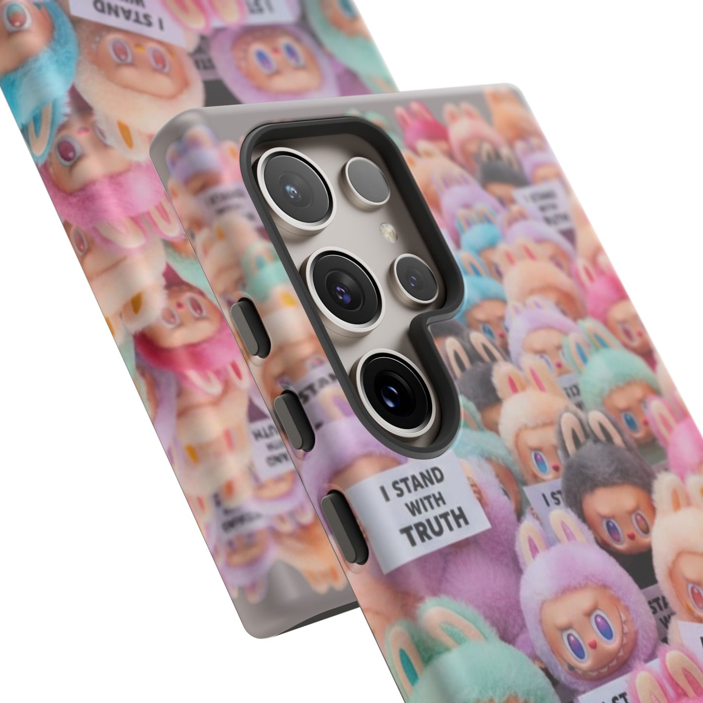 Cute Labubu  Phone Case — "I Stand With Truth" Pastel Doll Design