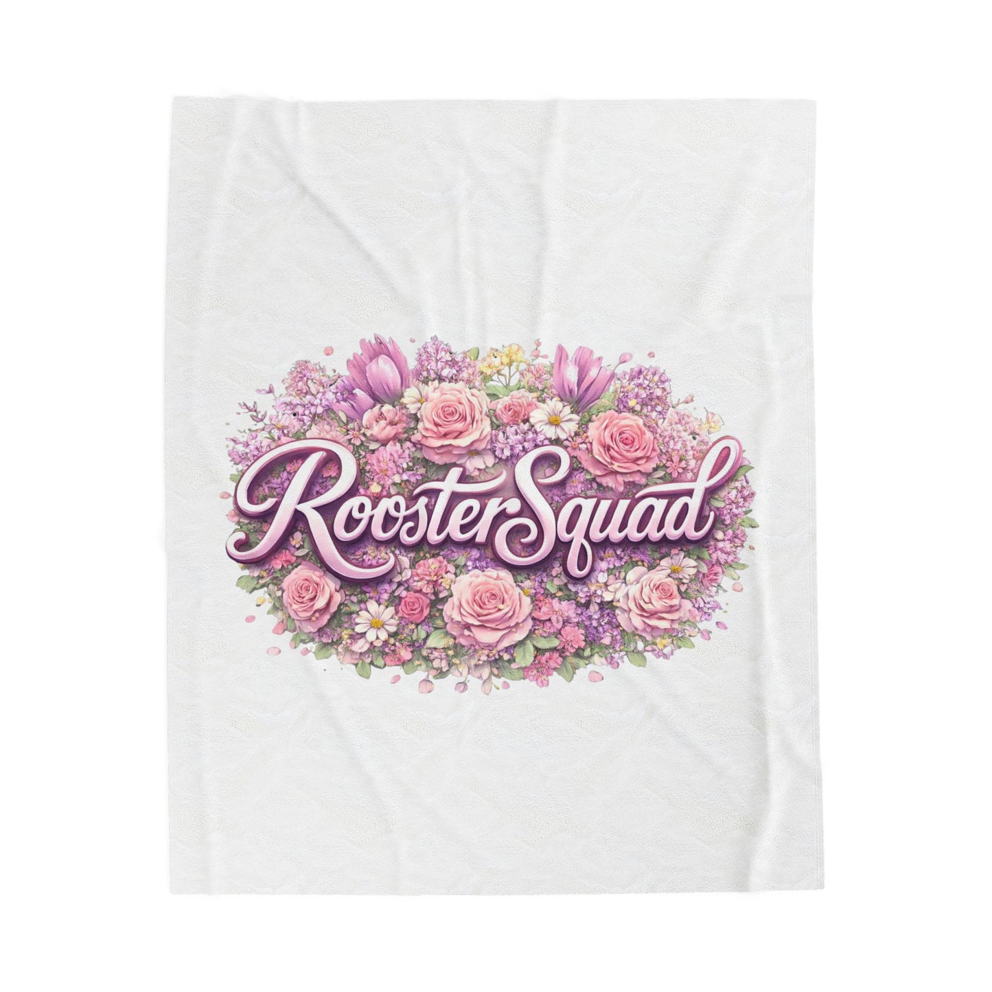 Rooster Squad Pink Floral Bouquet Velveteen Plush Blanket