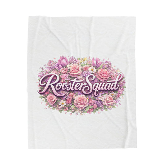Rooster Squad Pink Floral Bouquet Velveteen Plush Blanket