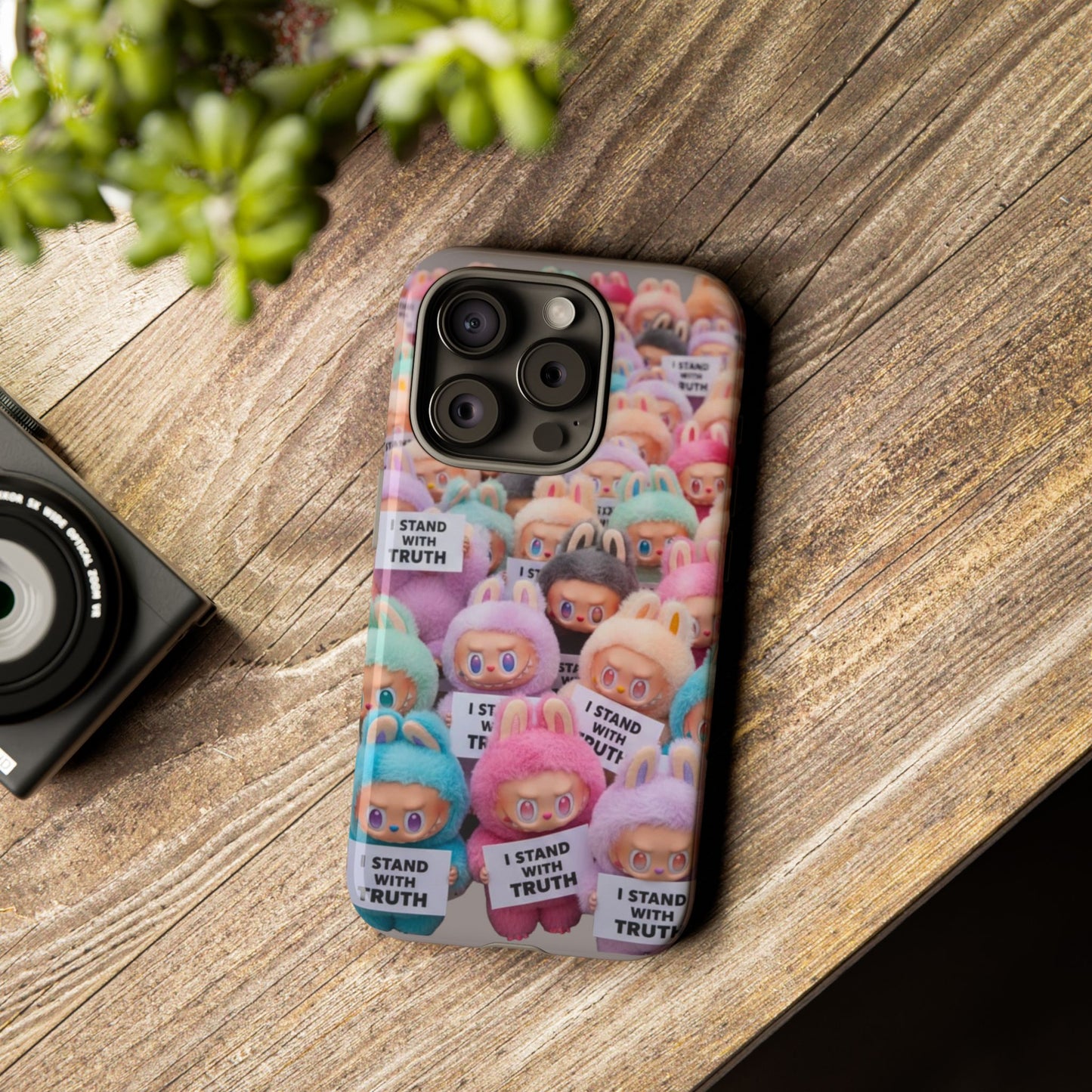 Cute Labubu  Phone Case — "I Stand With Truth" Pastel Doll Design
