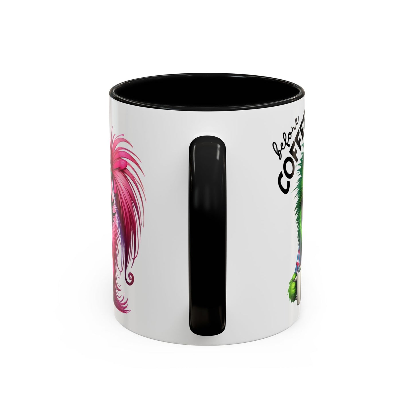 Accent Coffee Mug — "Scary Before Coffee, Extra Sparkly Cute After Coffee" Cute Girl Monster Coffee Mug (Girlfriend Gift)