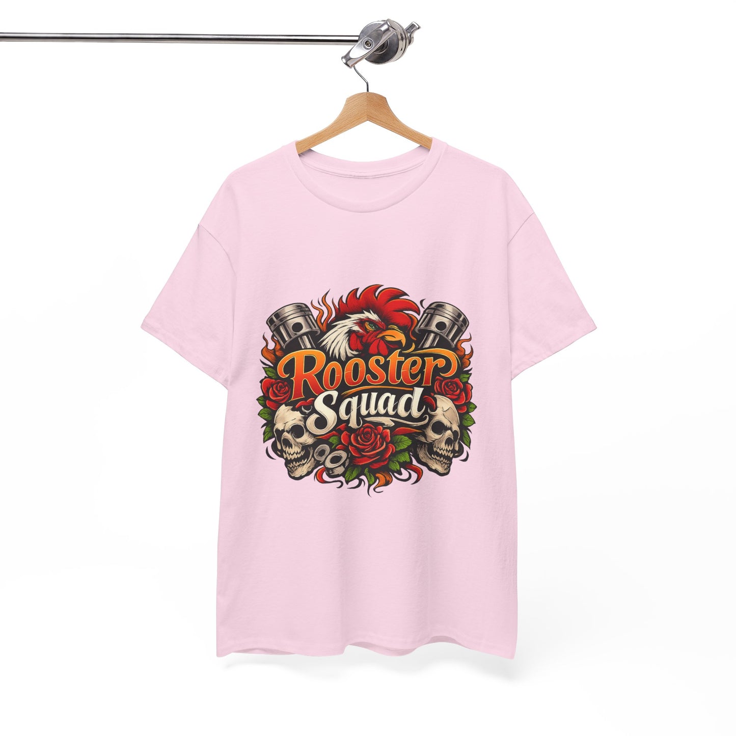 Rooster Squad Graphic Tee — Retro Skull & Pistons Vintage Motorcycle Shirt