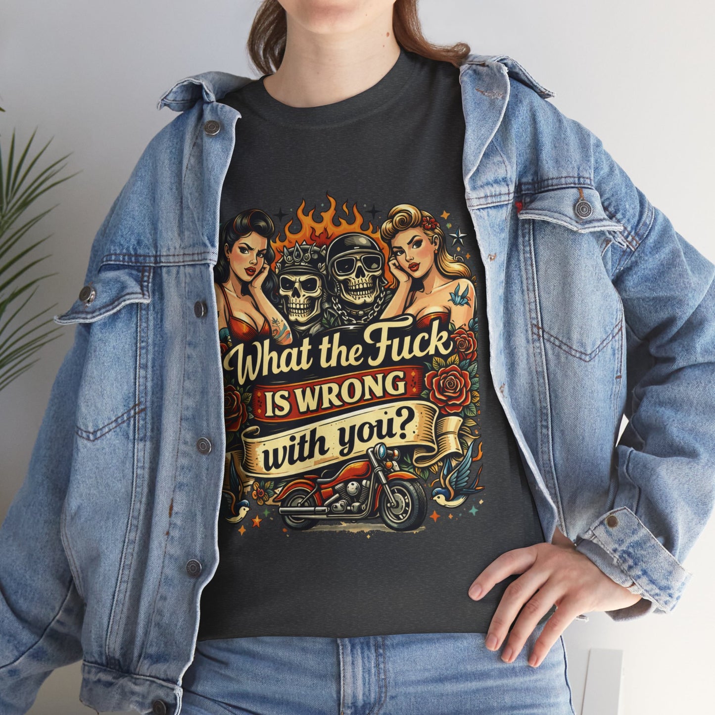 Vintage Skull & Pinup Tattoo Design __What the F*ck Is Wrong With You? Graphic Tee —