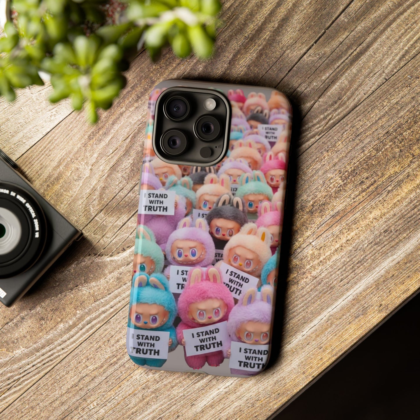 Cute Labubu  Phone Case — "I Stand With Truth" Pastel Doll Design