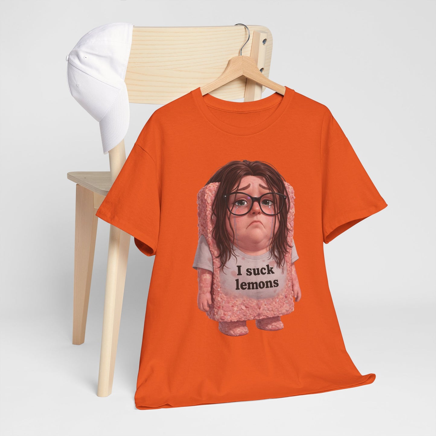 Graphic Tee — Cute Sad SPAM  Character with 'I suck lemons' Slogan