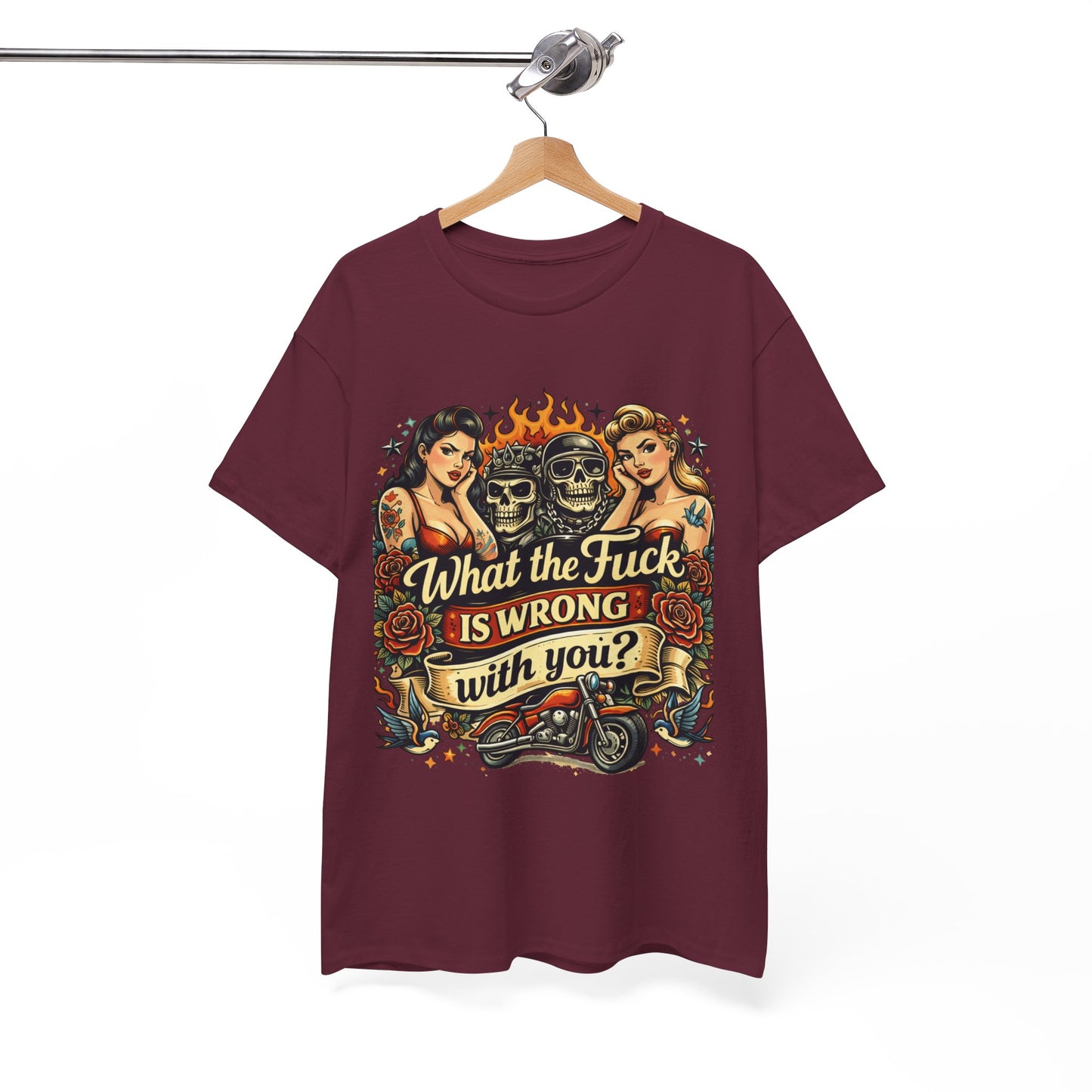 Vintage Skull & Pinup Tattoo Design __What the F*ck Is Wrong With You? Graphic Tee —