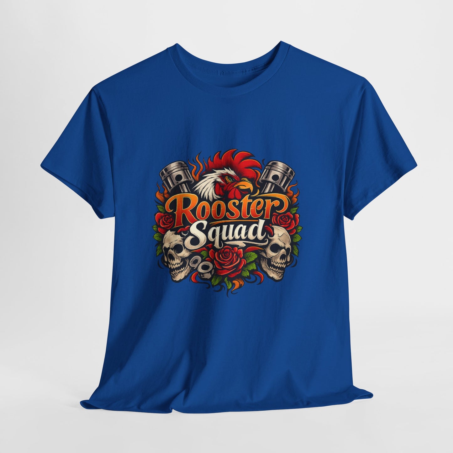Rooster Squad Graphic Tee — Retro Skull & Pistons Vintage Motorcycle Shirt
