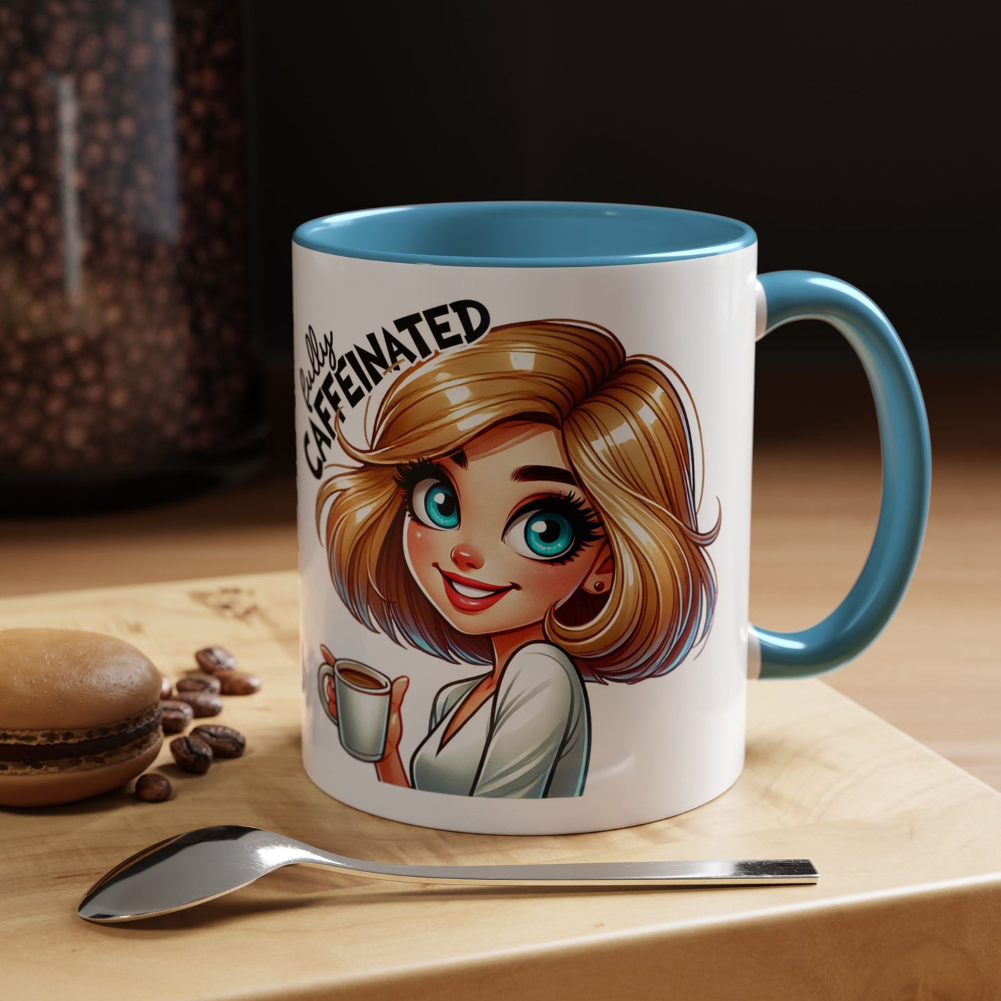 Accent Coffee Mug — Cute Blonde 'Fully Caffeinated' Coffee Lover Gift (11/15 oz)