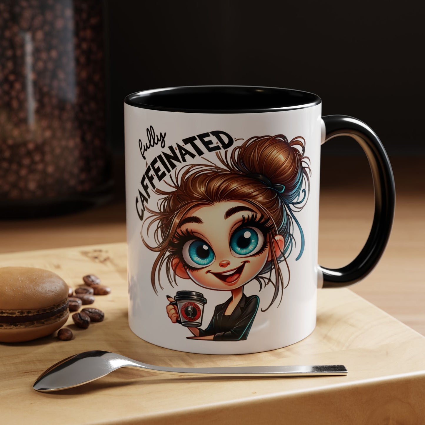 Funny Brown-Haired Girl Coffee Mug — "Messy Before Coffee, Fabulous After Coffee"