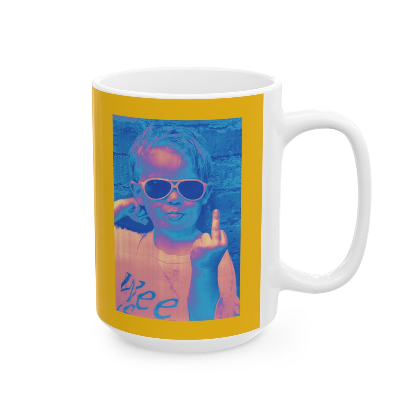 Bold Kid Photo Mug — Retro Neon Portrait Ceramic Coffee Cup (11oz/15oz)