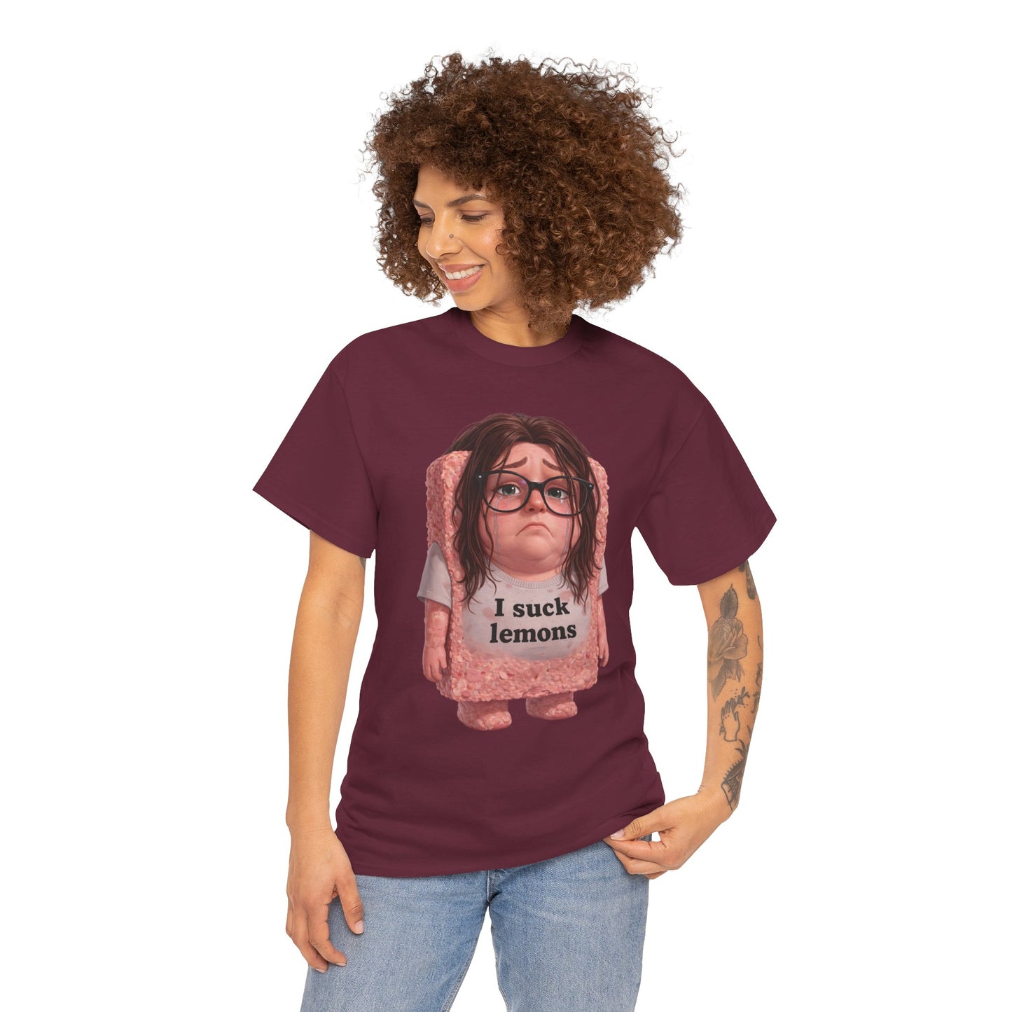 Graphic Tee — Cute Sad SPAM  Character with 'I suck lemons' Slogan