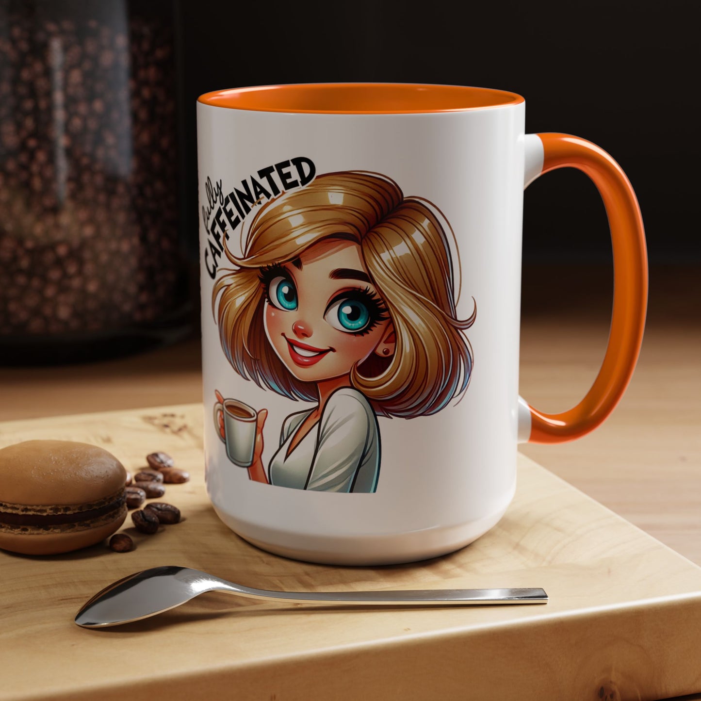 Accent Coffee Mug — Cute Blonde 'Fully Caffeinated' Coffee Lover Gift (11/15 oz)