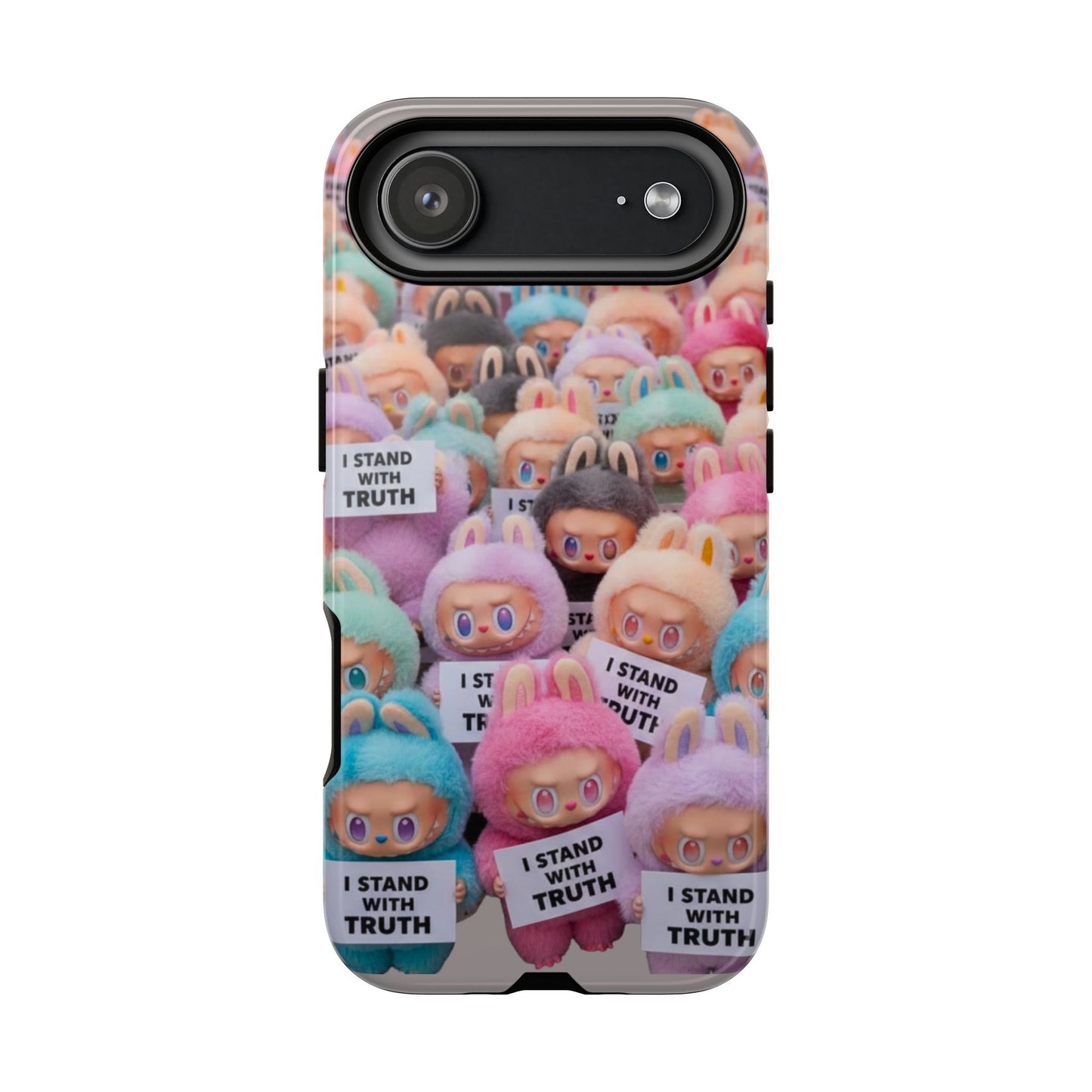 Cute Labubu  Phone Case — "I Stand With Truth" Pastel Doll Design