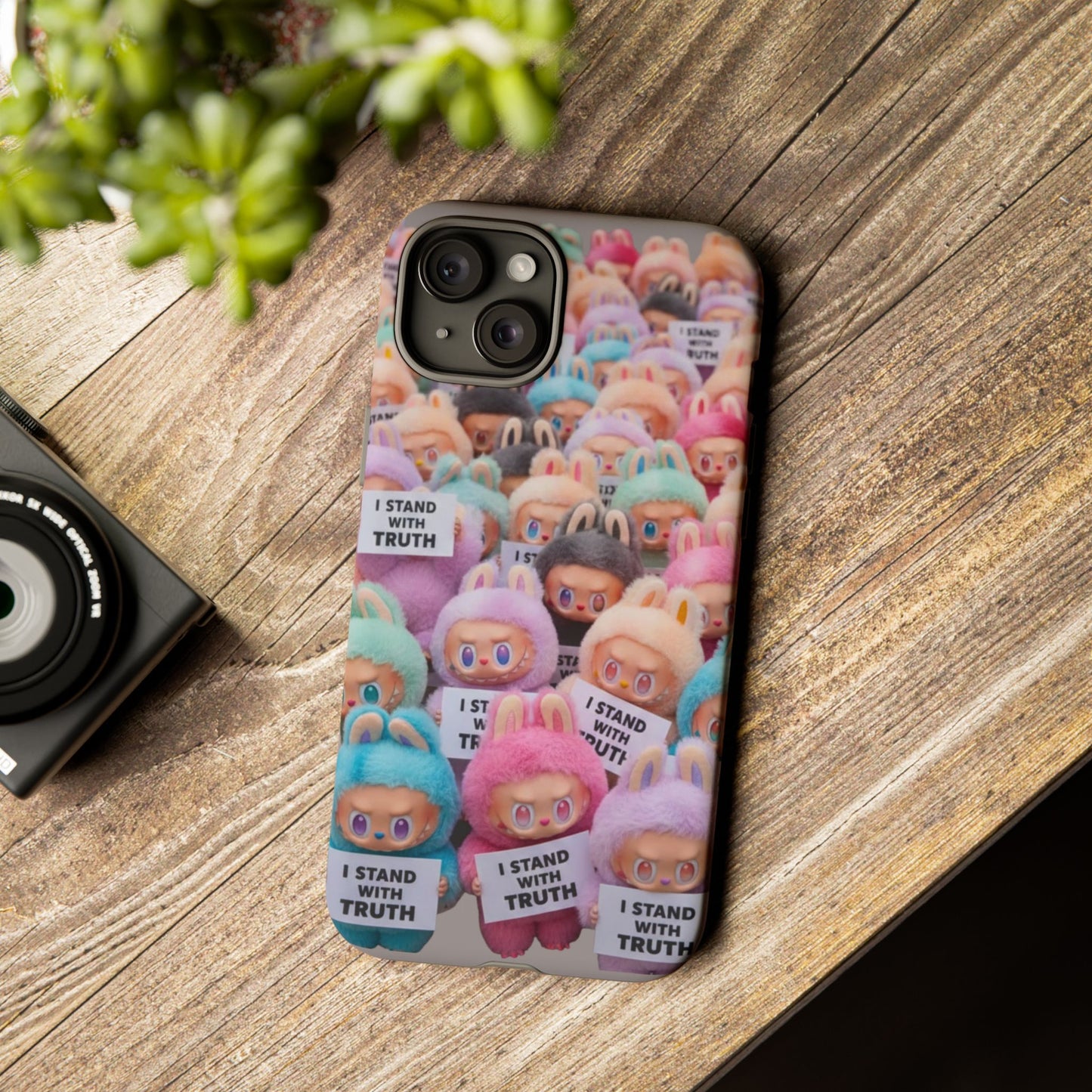 Cute Labubu  Phone Case — "I Stand With Truth" Pastel Doll Design