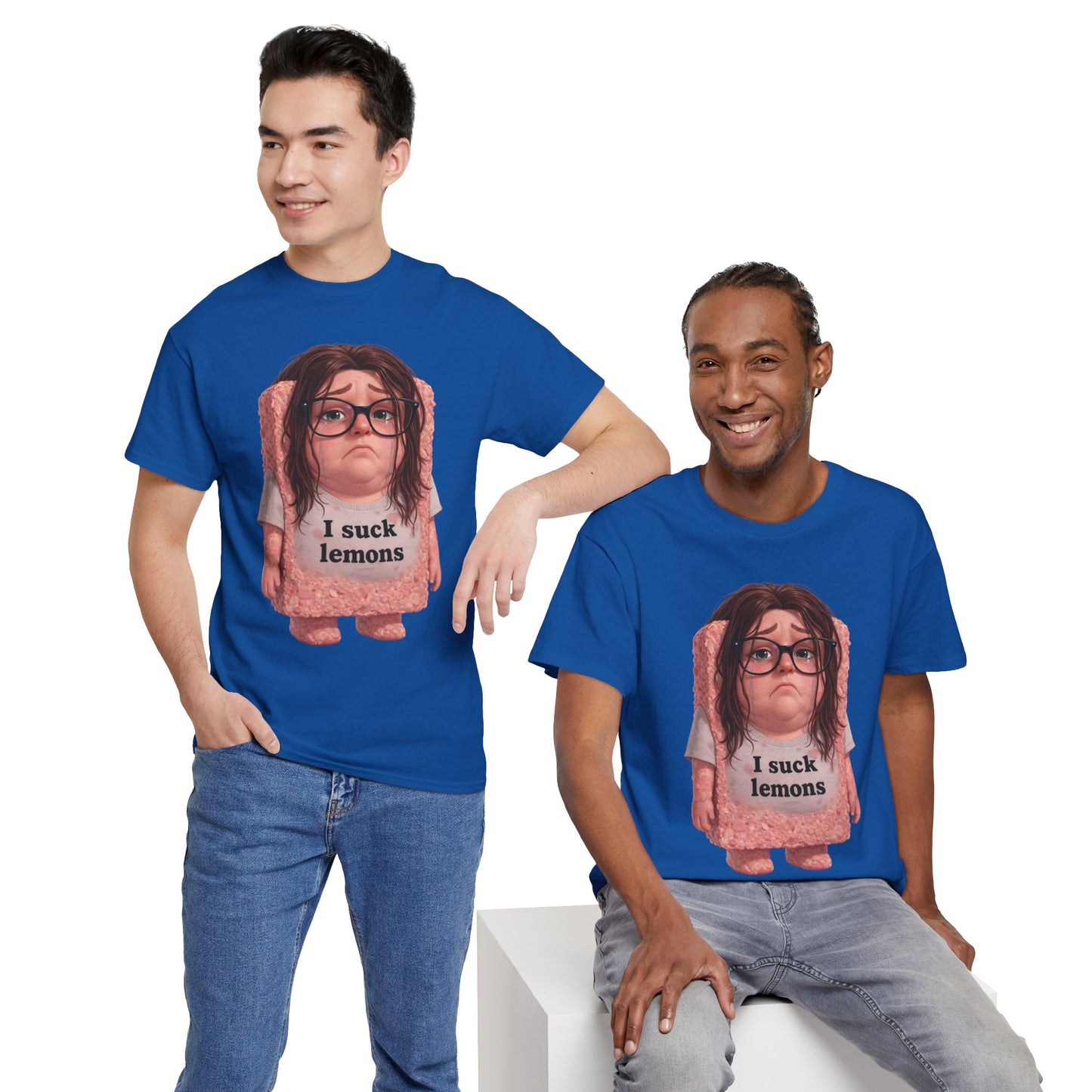 Graphic Tee — Cute Sad SPAM  Character with 'I suck lemons' Slogan