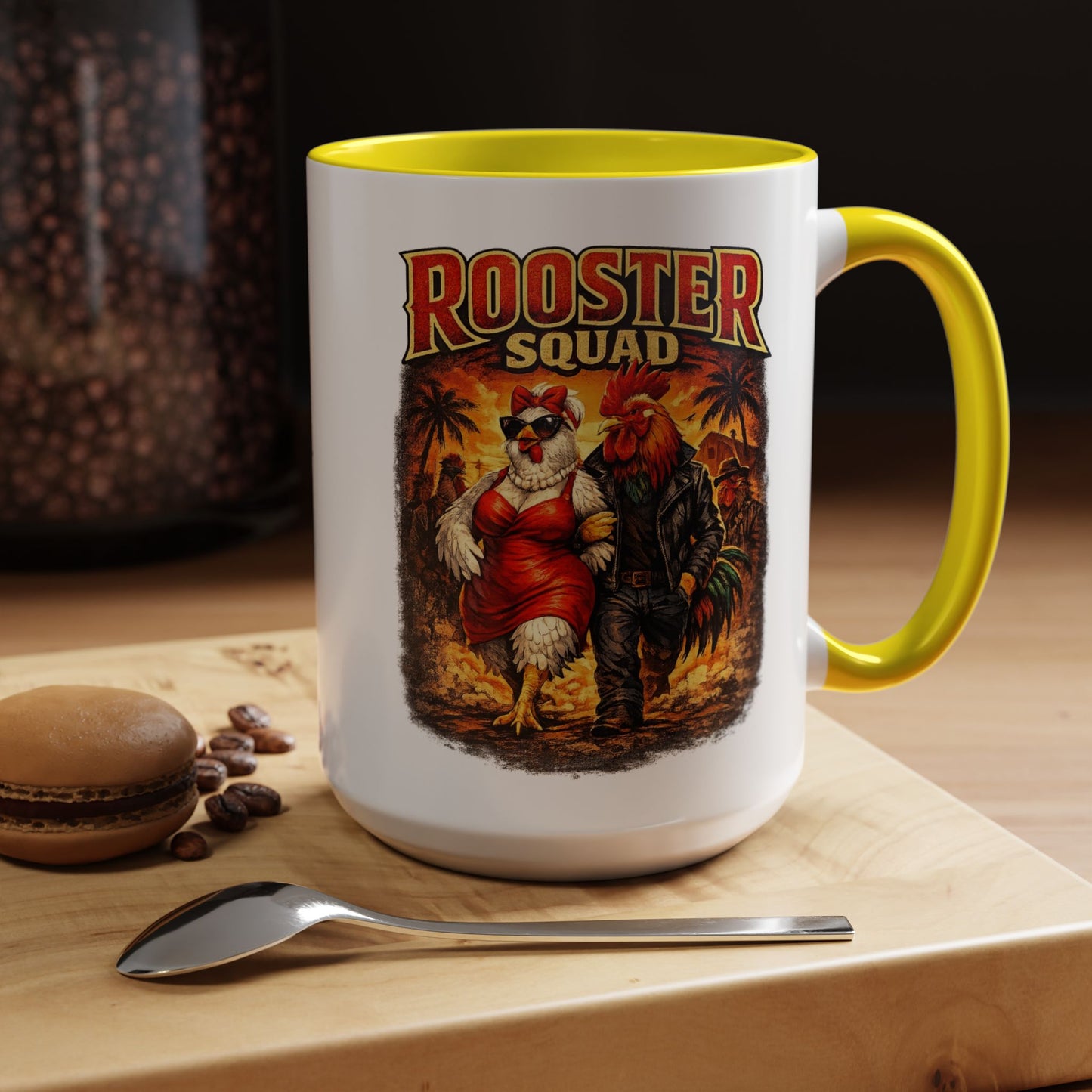 BIG ROOSTER ENERGY: Rooster Squad Coffee Mug – Retro Tropical Rooster Couple Accent Mug (11/15oz)