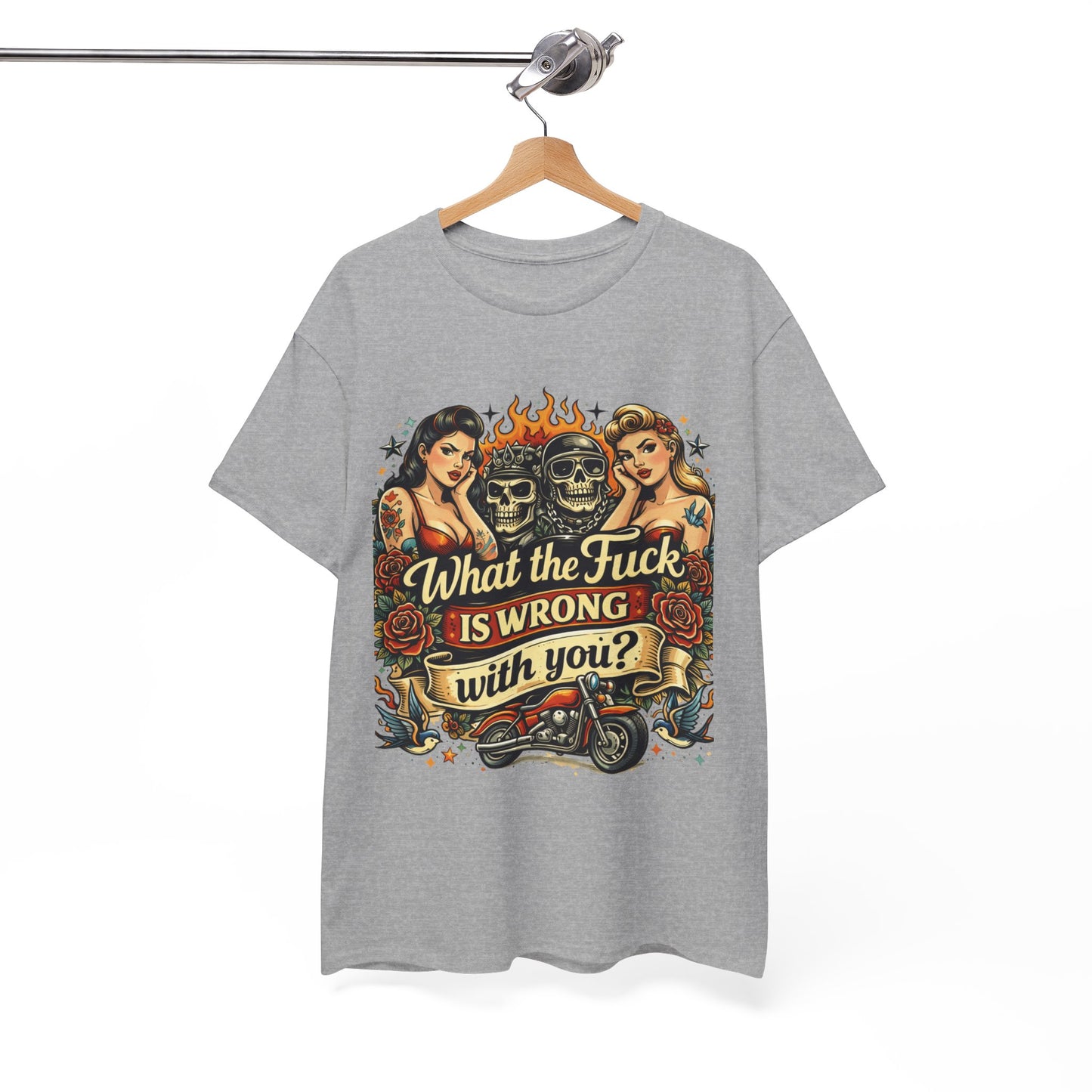 Vintage Skull & Pinup Tattoo Design __What the F*ck Is Wrong With You? Graphic Tee —