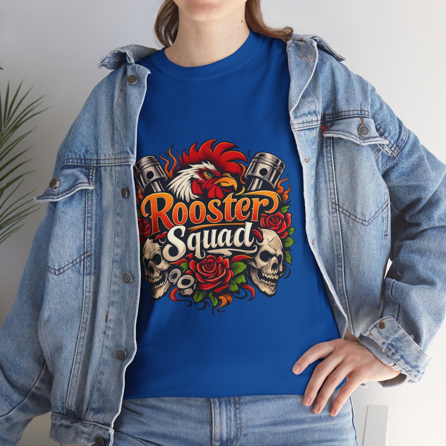 Rooster Squad Graphic Tee — Retro Skull & Pistons Vintage Motorcycle Shirt