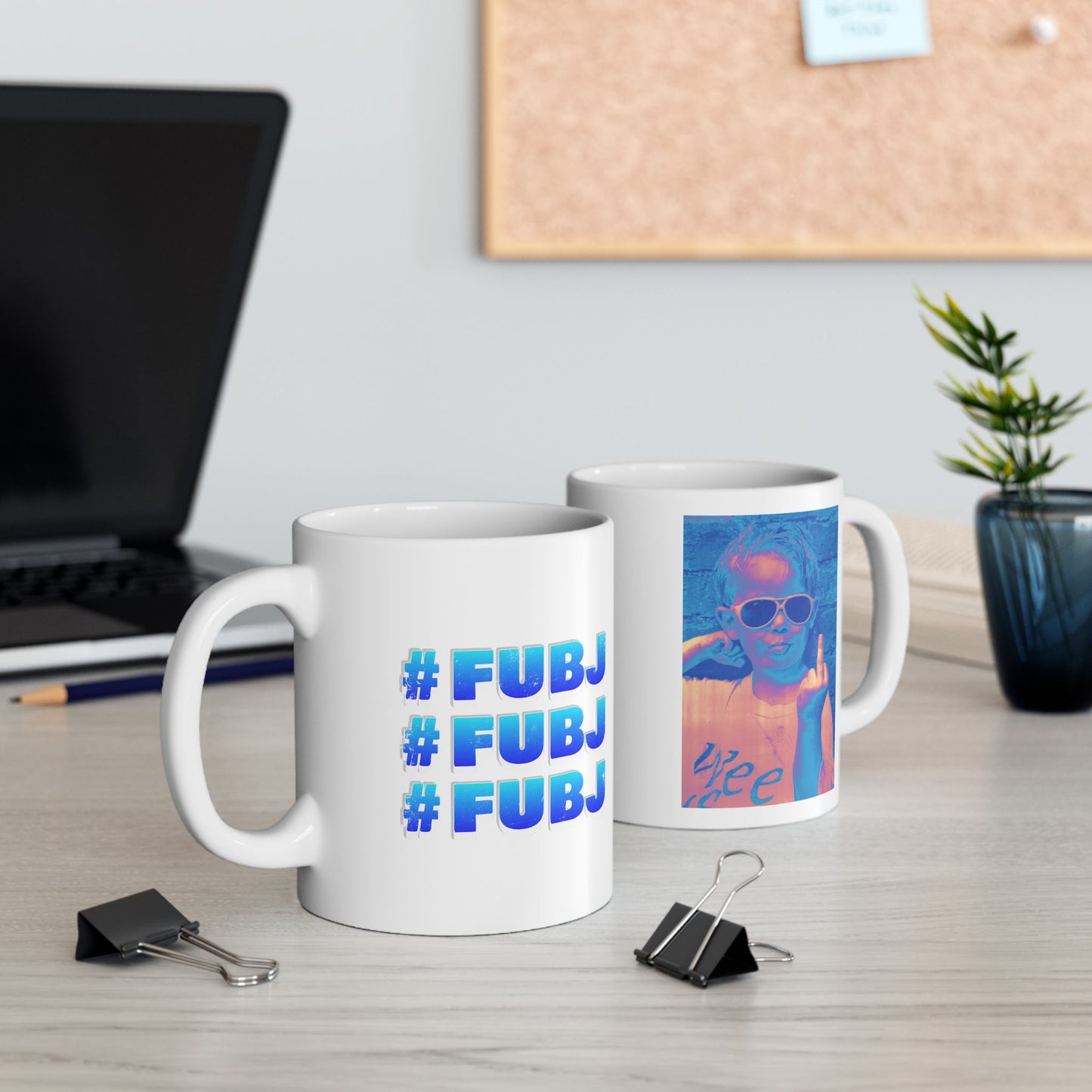 Ceramic Mug — Bright Middle Finger Girl with “#FUBJ”