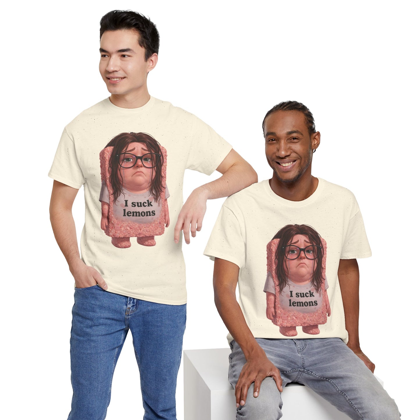 Graphic Tee — Cute Sad SPAM  Character with 'I suck lemons' Slogan