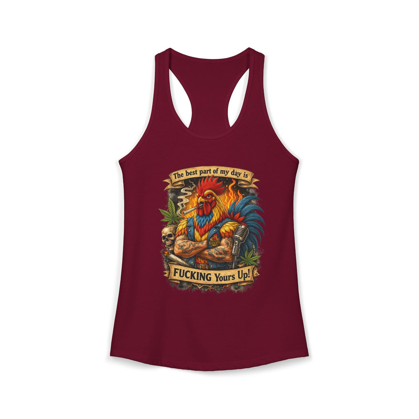 Women's Racerback Tank — “Best Part of My Day Is F*cking Yours Up” Rooster Graphic