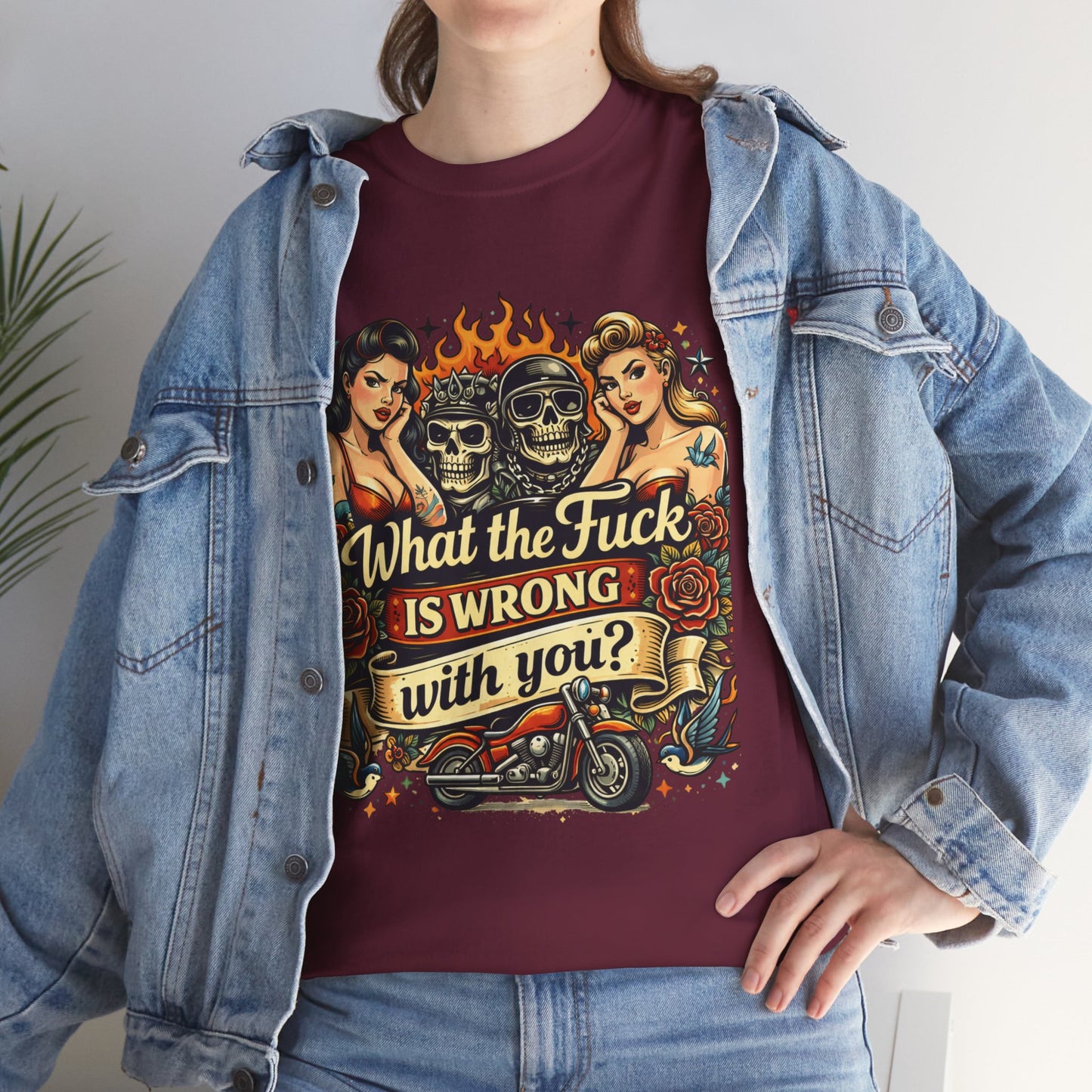 Vintage Skull & Pinup Tattoo Design __What the F*ck Is Wrong With You? Graphic Tee —