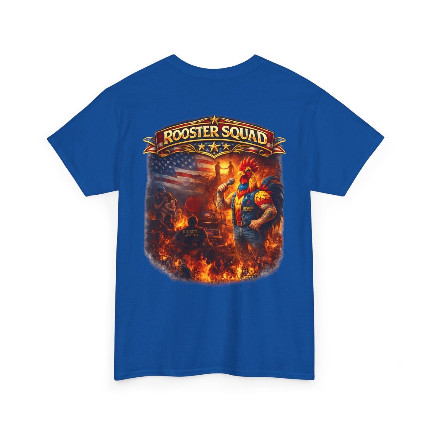 Rooster Squad Graphic Tee — Vintage Firefighter-Style Back Print
