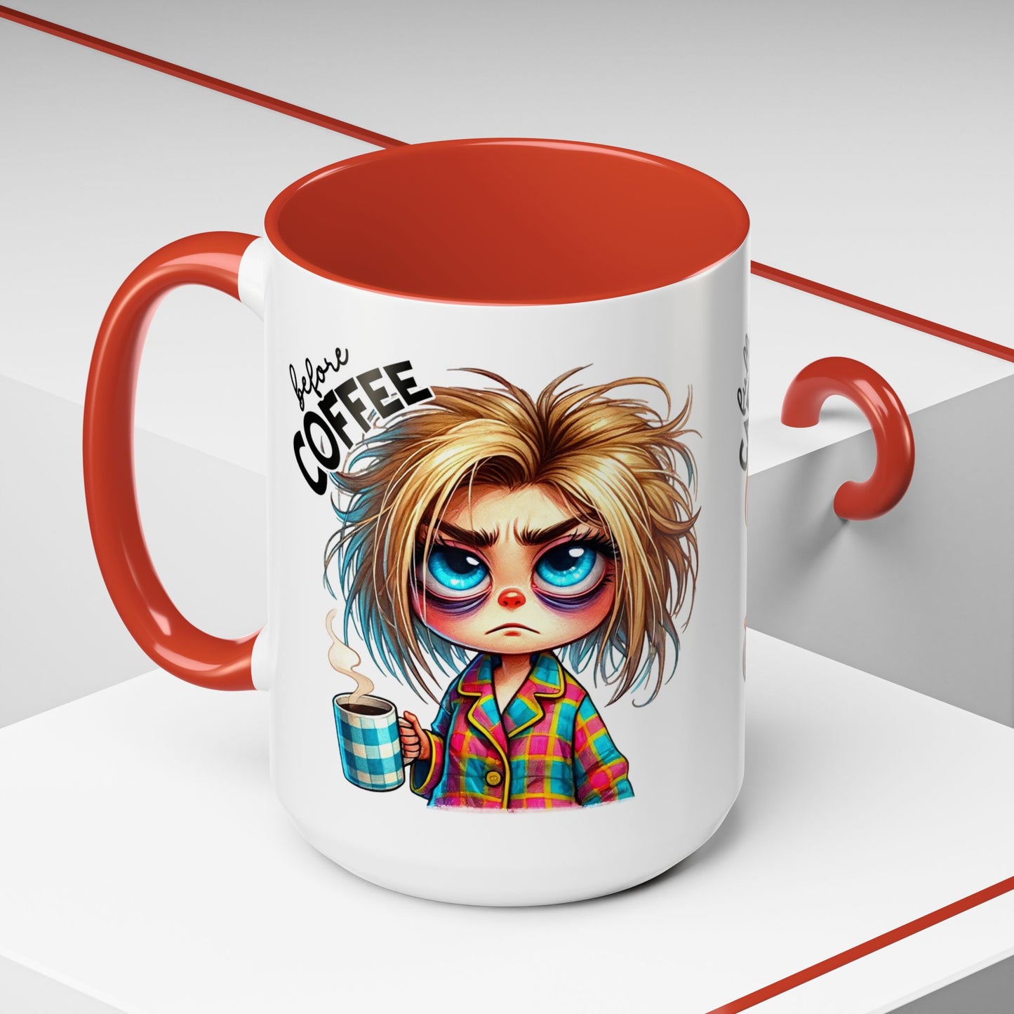 Accent Coffee Mug — Cute Blonde 'Fully Caffeinated' Coffee Lover Gift (11/15 oz)