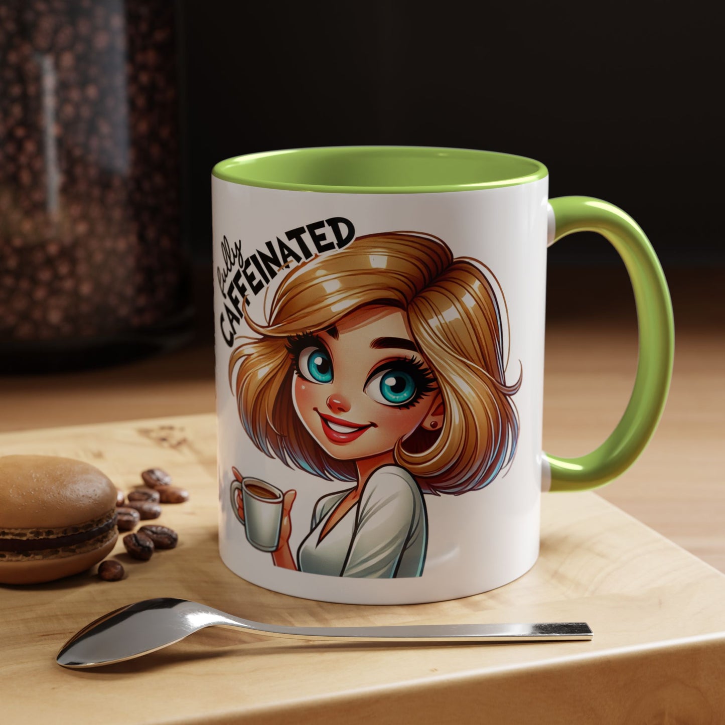 Accent Coffee Mug — Cute Blonde 'Fully Caffeinated' Coffee Lover Gift (11/15 oz)