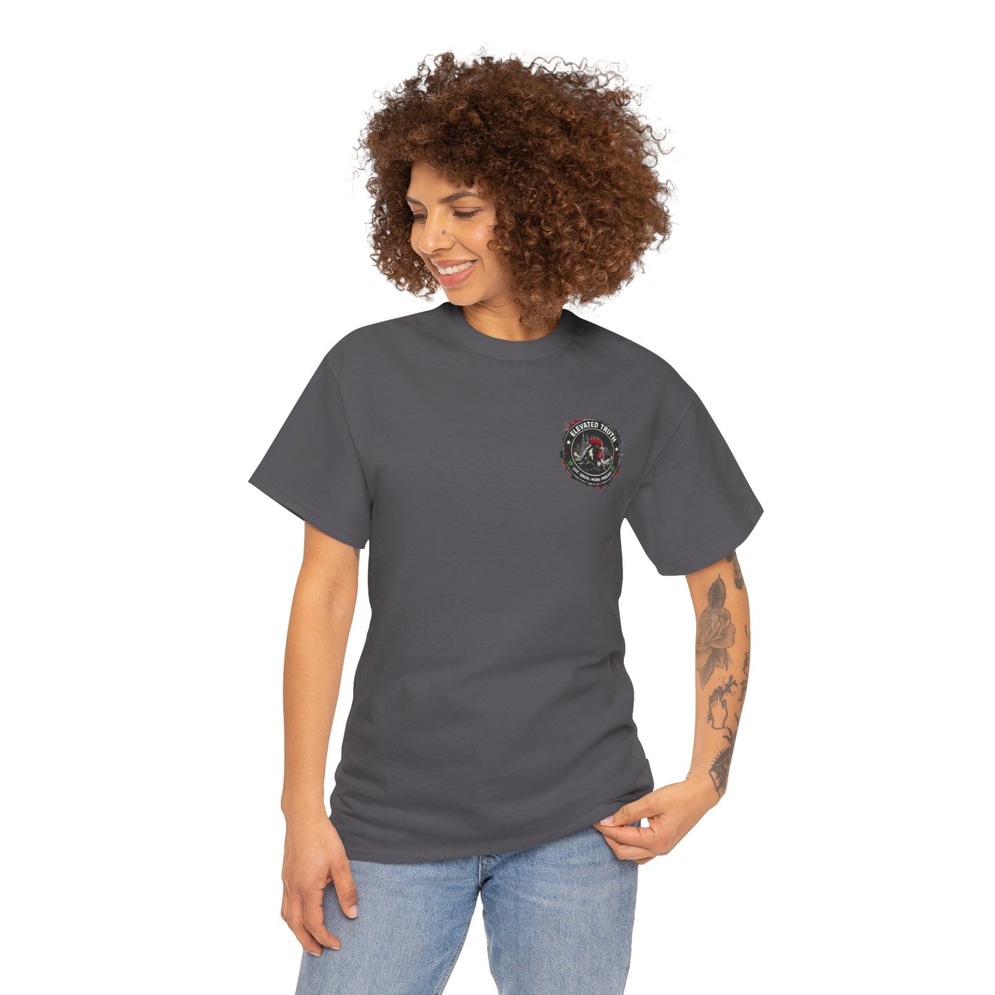 Rooster Squad Graphic Tee — Vintage Firefighter-Style Back Print