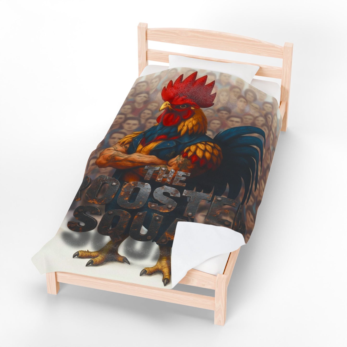 ROCK WITH YOUR FLOCK: The Rooster Squad Velveteen Plush Blanket — Bold Rooster Graphic Throw