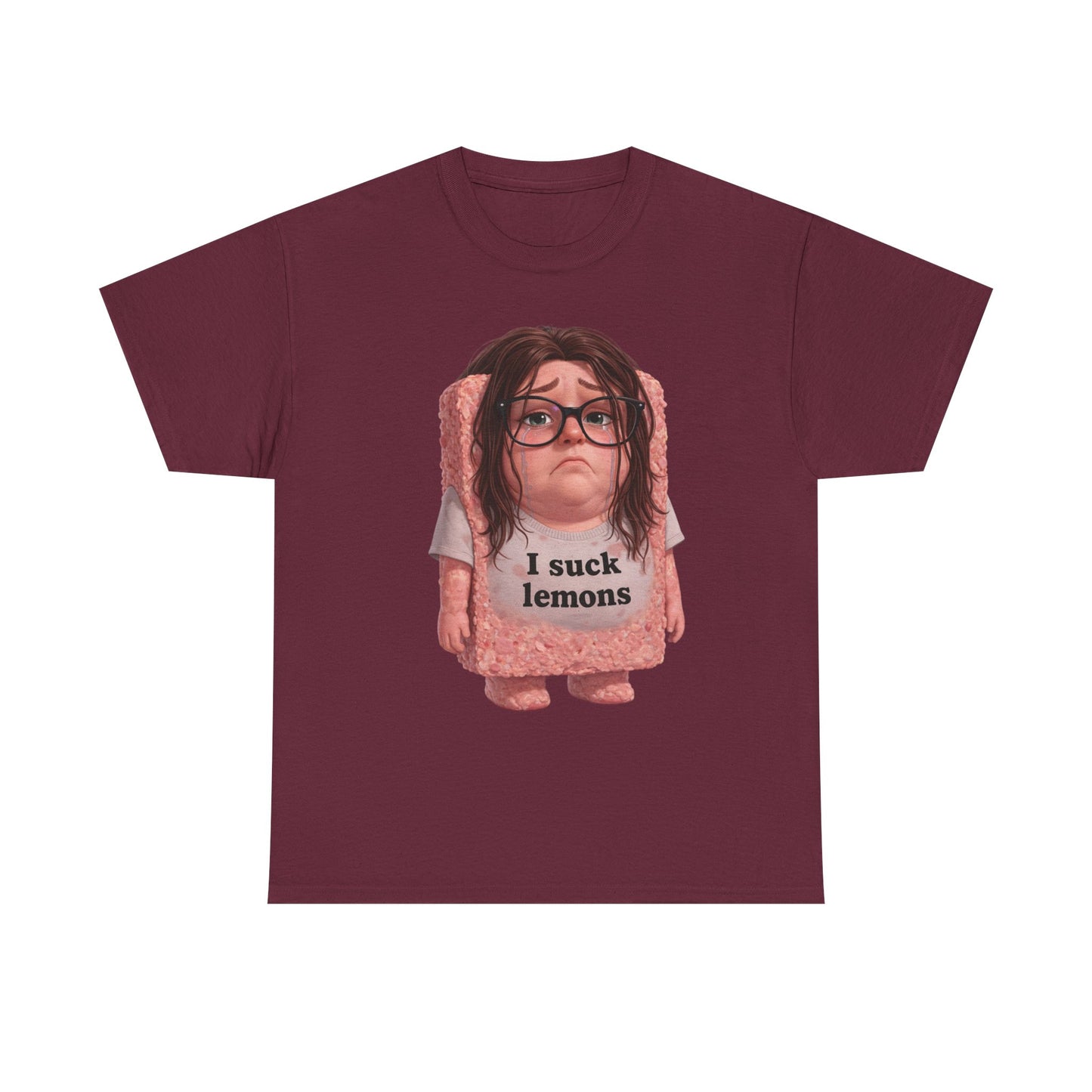 Graphic Tee — Cute Sad SPAM  Character with 'I suck lemons' Slogan